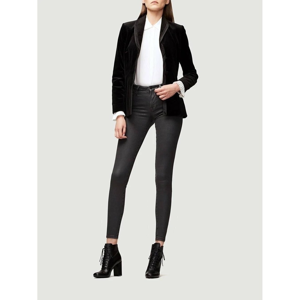 Frame Le High‎ Rise Skinny Stone Coated Black Waxed Jeans Womens 27 Retail $298